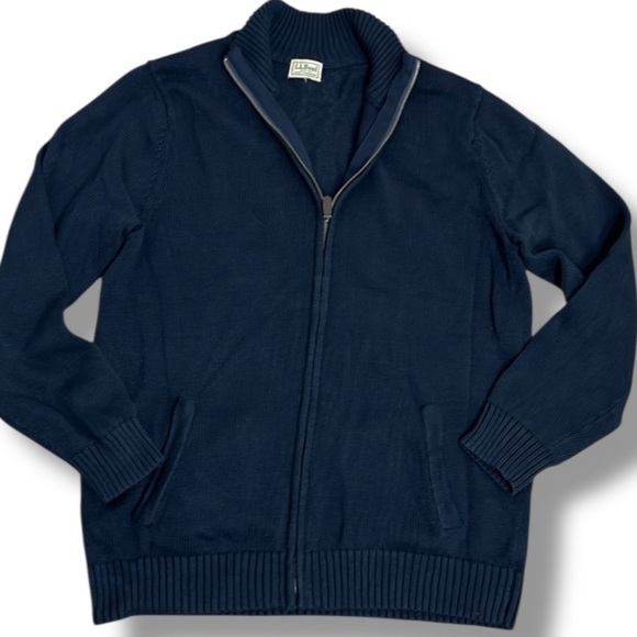 LL Bean Men's Full Zip Sweater Navy Blue 90s Cozy Cabin - Picture 1 of 13